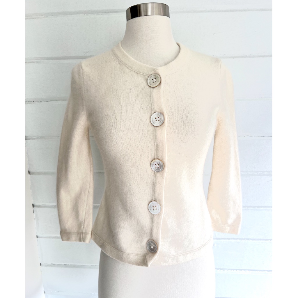 Vintage Banana Republic Angora Blend Button Cardigan In Ivory - Xs